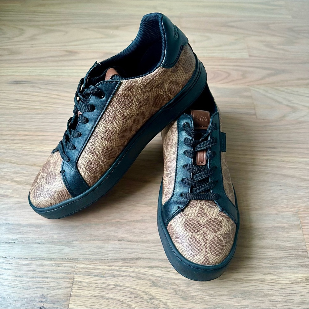Coach Tan and Black Signature Canvas Sneakers